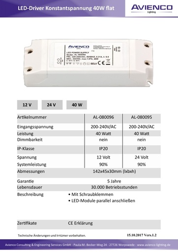 LED Versorger Konstantspannung 40W Ver 1 0