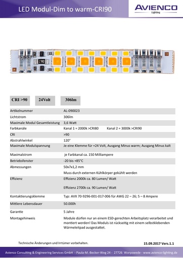 LED Modul  Dimm to warm CRI 90 Vers 1 3