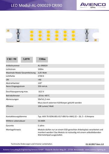 LED Modul  AL 090029 CRI 90 Vers 1 0